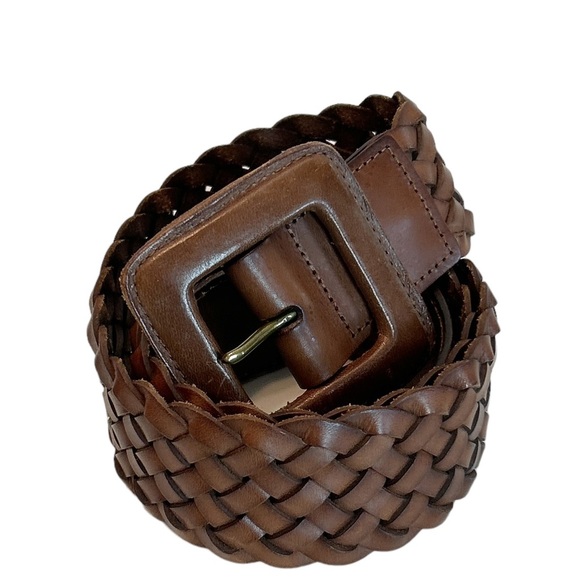 Banana Republic Accessories - Banana Republic Brown Genuine Leather Braided Large Buckle Belt Size Large 42"